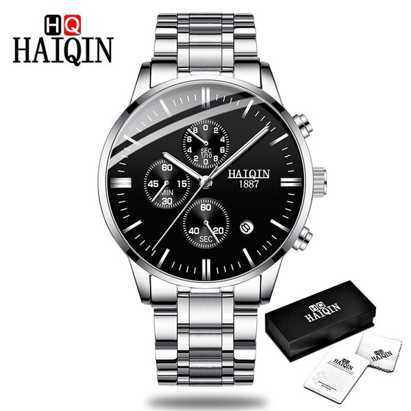 Silver-black - HAIQIN Men's watches Fashion Mens watches top brand luxury/Sport/military/Gold/quartz/wrist watch men clock relogio masculino