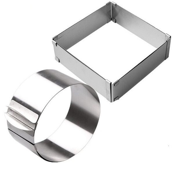 w00120 - Adjustable Mousse Ring 3D Round & Square Cake Molds Stainless Steel Baking Moulds Cake Decorating Tools