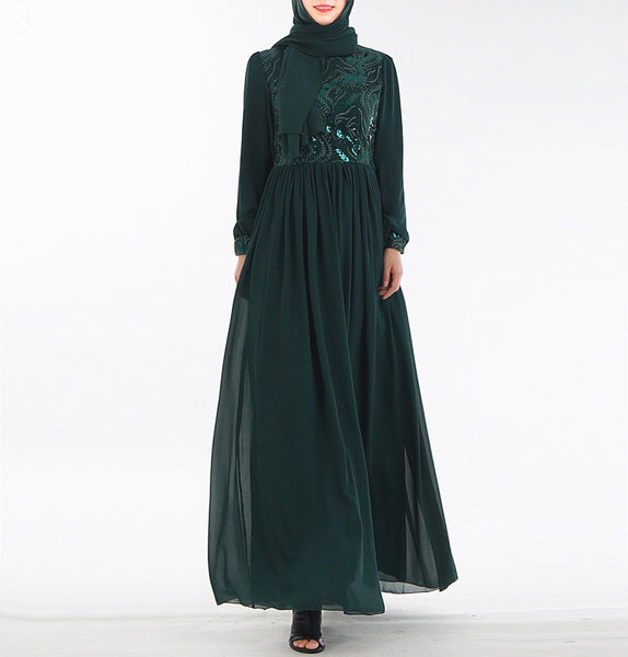 [variant_title] - Islamic Women's Embroidered Chiffon Abayas Muslim Long Sleeve Fashion Dress Arabic Dubai Turkish Women Clothing