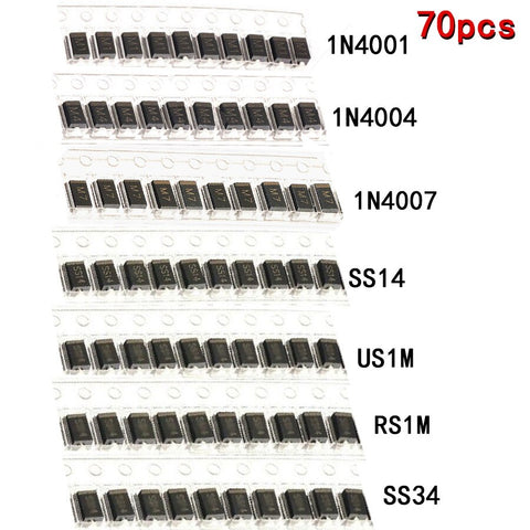 Default Title - 70pcs/lot SMD M1 1N4001  M4 1N4004 M7 1N4007 SS14 US1M RS1M SS34 7 Values*10pcs KIT schottky diode set kit pack package
