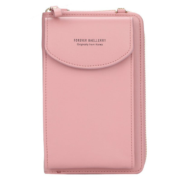 Dark pink - Fashion Women Crossbody Wallet PU Leather Lady Clutch Bag Multifunction Zipper Coin Purse Solid Color Shoulder Bags Clutch Bag