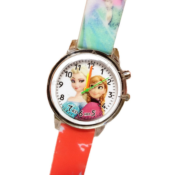 Flash Red - Princess Elsa Children Watches Electronic Colorful Light Source Child Watch Girls Birthday Party Kids Gift Clock Childrens Wrist