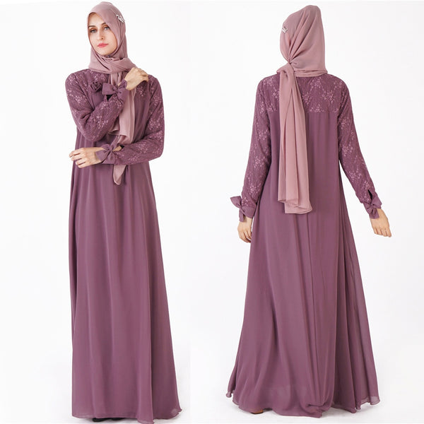 [variant_title] - Flower Lace Bow Abaya Robe Dubai Muslim Hijab Dress Turkey Abayas For Women Qatar Kaftan Caftan Ramadan Elbise Islamic Clothing