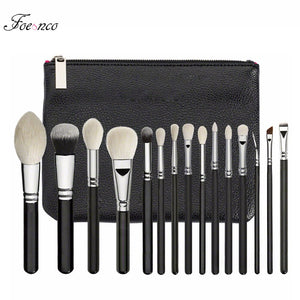 [variant_title] - 15pcs Black synthetic hair makeup brushes Powder Foundation blusher eye shadow Contour Make up brush set Cosmetic Pouch case