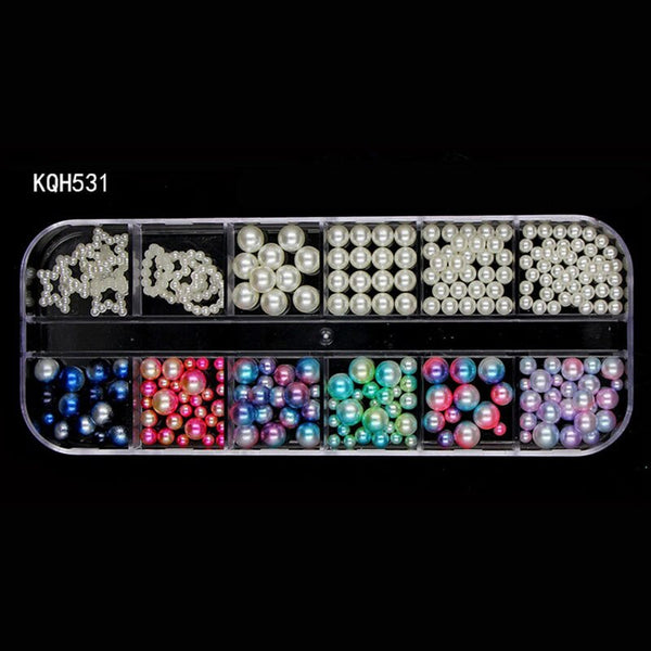 KQH531 - New Multi-size Nail Rhinestones 3D Crystal AB Clear Nail Stones Gems Pearl DIY Nail Art Decorations Gold Silver Rivet Rhinestone