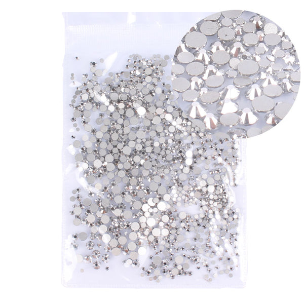 20 Mine silver 1000 - Mix Sizes 1000PCS/Pack Crystal Clear AB Non Hotfix Flatback Rhinestones Nail Rhinestones For Nails 3D Nail Art Decoration Gems