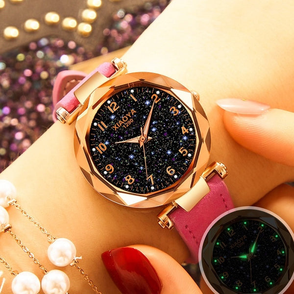 pink - relojes mujer 2019 Luxury Brand xiaoya Women Watches Personality Romantic Starry Sky Wrist Watch Rhinestone Design Ladies Clock