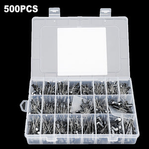 Default Title - NEW 500PCS Electrolytic Capacitors Kit with Assortment Box 0.1UF-1000UF 24 Values 16V-50V Aluminum Passive Components Supply