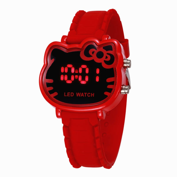 red - 2019 Hello Kitty Cartoon Watches Kid Girls Relogios Pink Silicone Strap Children Led Digital Wrist Watch Nina Reloj Nino Clocks