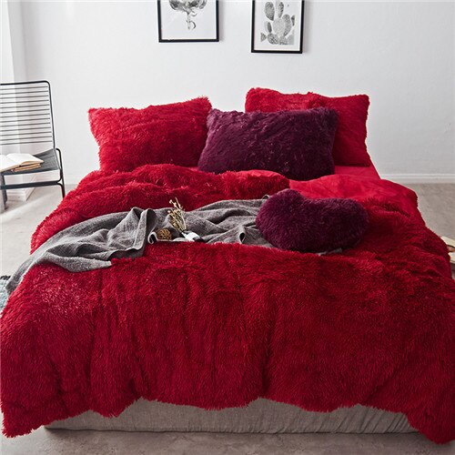 2020 New Long hair Fleece bedding set 5pcs/set (duvet cover+flat sheet+2 pillowcase+1 cushion) flannel winter warm bed linen set