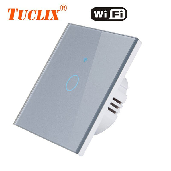 EU-WiFi-01 Gary / 1-Gang - TUCLIX EU WiFi APP Switch 1/2/3 Gang 110-240v Wall Light Touch Screen Switch,Crystal Glass Switch Panel