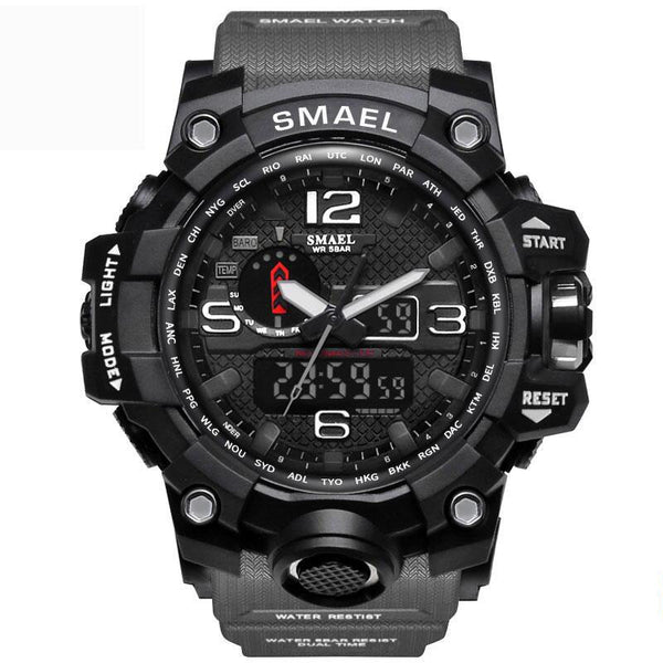 Gray - Men Military Watch 50m Waterproof Wristwatch LED Quartz Clock Sport Watch Male relogios masculino 1545 Sport Watch Men S Shock