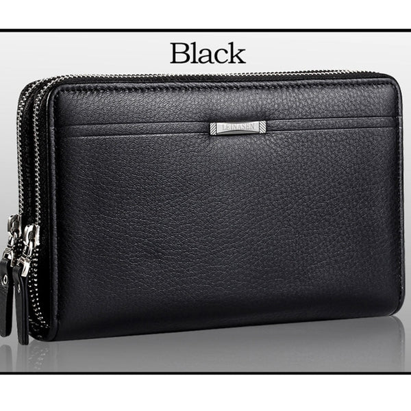 Black - Men wallets with coin pocket long zipper coin purse for men clutch business Male Wallet Double zipper Vintage Large Wallet Purse
