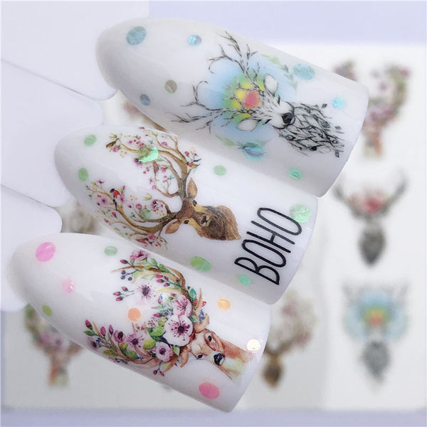 YZW-3074 - YZWLE Flower Series  Nail Art Water Transfer Stickers Full Wraps Deer/Lavender Nail Tips DIY