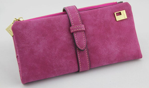 Rose - Famous Brand Long Purse Two Fold Women Wallets Drawstring Nubuck Leather Zipper Suede Wallet Ladies Carteira Feminina Clutch Bag
