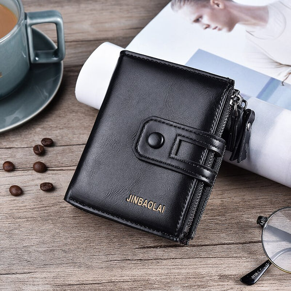 [variant_title] - JINBAOLA Men Wallet Brand Wallet Double Zipper&Hasp Design Small Wallet  Male High Quality Short Card Holder Coin Purse Carteira