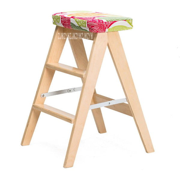 [variant_title] - HLM-3006 Creative Bentwood Ladder Stool Simple Kitchen Step Stool Multifunctional Folding Wooden Stool Dual Purpose Rack Stair