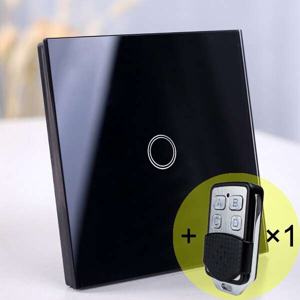 1 gang Black Remote - Wireless Wall Light switch touch EU Standard Smart light Switch, 130-240V 1234 Gang Glass Panel Remote Control Touch wall Switch