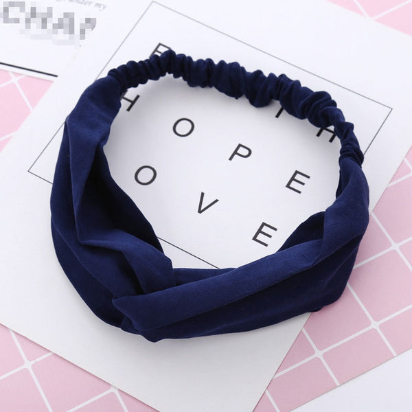 style 4 nave blue - Cotton Women Headband Turban Solid Color Girls Knot Hairband Hair Accessories Twisted Ladies Makeup Elastic Hair Bands Headwrap