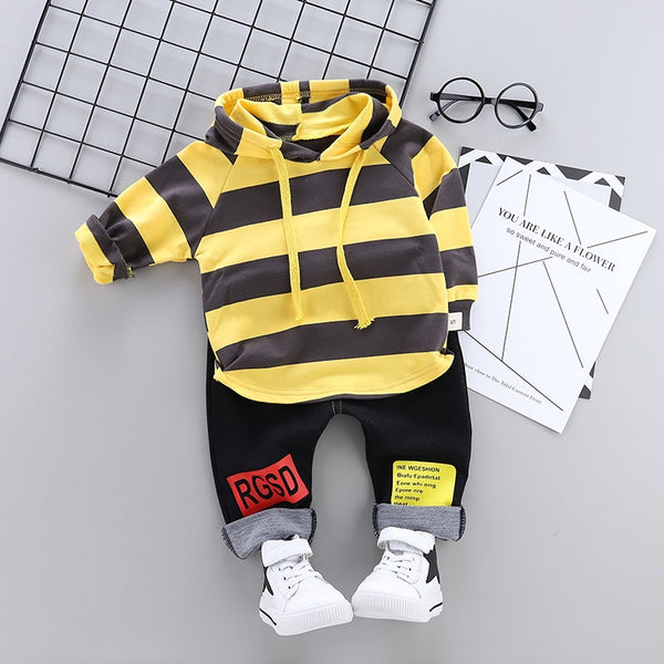 BHYdatiaoYellow / 12M - 2019 Spring Infant Clothing Sets Baby Boys Girl Clothes Suit Sports Striped Hooded Sweater Pants 2pcs Children Toddler Tracksuit