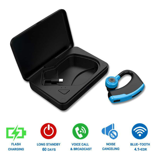 Blue with Box - New V9 Handsfree Wireless Bluetooth Earphones Noise Control Business Wireless Bluetooth Headset with Mic for Driver Sport