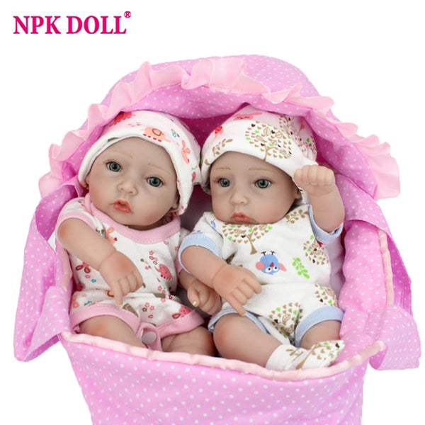 Default Title - NPKDOLL 10" A Pair Mini Dolls Reborn Handmade 28CM Full Silicone Reborn Babies Twins Baby Doll For Kids Toys Christmas Gift