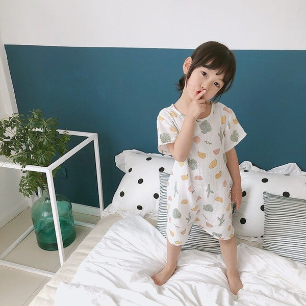 C / 12M - Summer 2019 boys girls pure cotton two layer cartoon printed leisure wear Korean style soft kids clothes sets bodysuits