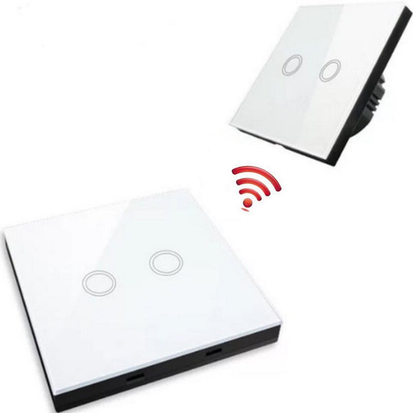 1 set white 2 gang - EU Standard Double Control Switch Wireless Remote Control Transmitter 433 Mhz Glass Panel switch shape for wall light