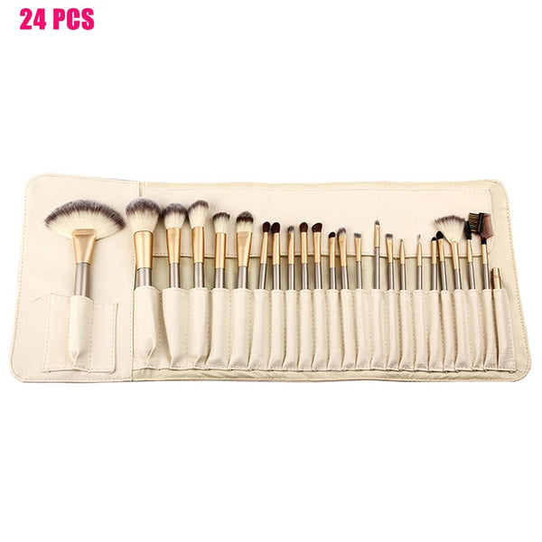 24PCS With Bag - Makeup Brush Set 12/18 24 pcs Soft Synthetic Professional Cosmetic Make up Foundation Blush Fan Eye Beauty Brushes with Pouch