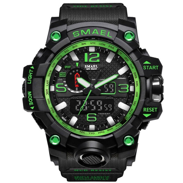 1545 Black Green - SMAEL Brand Men Sports Watches Dual Display Analog Digital LED Electronic Quartz Wristwatches Waterproof Swimming Military Watch