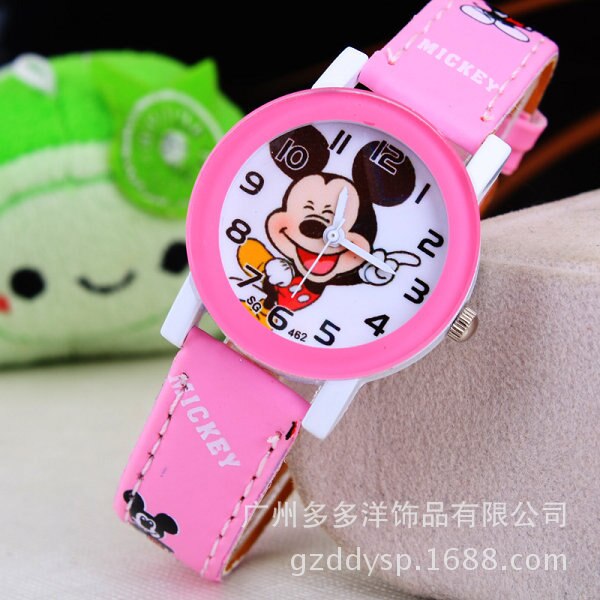 Pink - New 2016 fashion cool mickey cartoon watch for children girls Leather digital watches for kids boys Christmas gift wristwatch