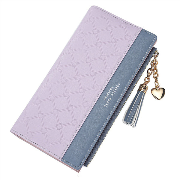 purple - Women's Wallet Ladies Leather PU Purses Hasp Clutch Long Zipper Phone Holder 2019 Female Wallets Tassel Coin Pocket Card Money