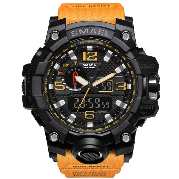 1545 Orange - SMAEL Brand Men Sports Watches Dual Display Analog Digital LED Electronic Quartz Wristwatches Waterproof Swimming Military Watch