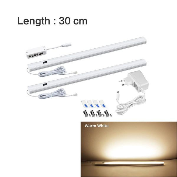 Warm 30cm x 2Pcs - Kitchen Cabinet Accessories LED Lights Hand Sweep Switch Led Lamp with EU Plug 5W/6W/7W Wardrobe Closet Night Lamp Home Lighting
