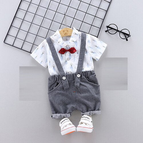 5 / 12M - 1 2 3 4 T birthday Baby boy child clothing set short sleeve shirt + bib suit for newborn baby boy summer clothes kid outfit sets