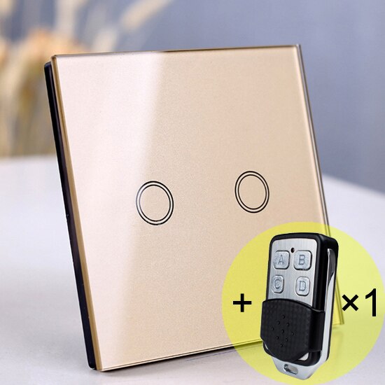 2 gang Gold Remote - Wireless Wall Light switch touch EU Standard Smart light Switch, 130-240V 1234 Gang Glass Panel Remote Control Touch wall Switch