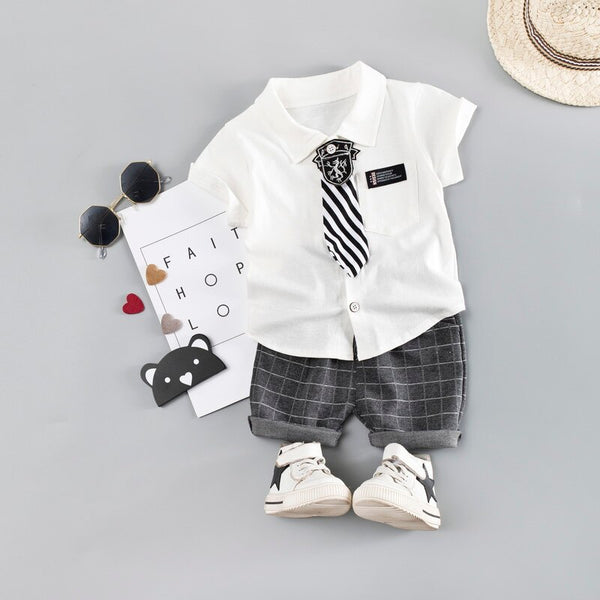 White shirt shorts / 12M - Little Boys Party Clothing Baby 2pieces/Set Clothing Sets White Shirt with Tie + Shorts Infant Outfits Set Baby Clothes Suit