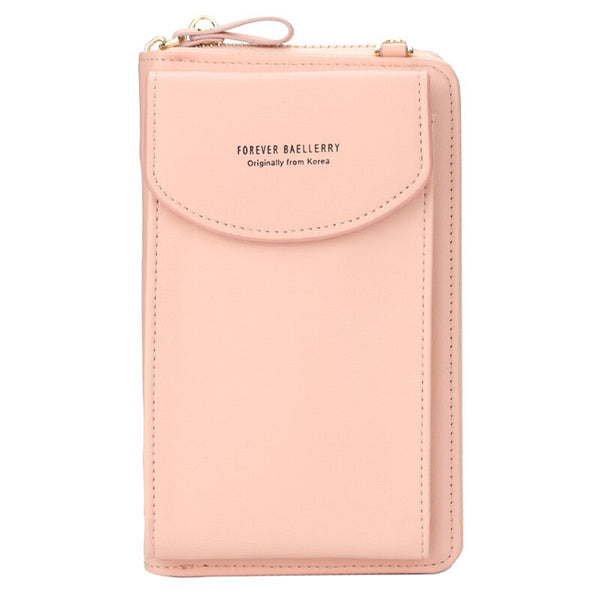 Light pink - Fashion Women Crossbody Wallet PU Leather Lady Clutch Bag Multifunction Zipper Coin Purse Solid Color Shoulder Bags Clutch Bag