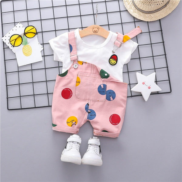 Pink / 12M - HYLKIDHUOSE 2019 Summer Toddler Infant Clothing Sets Baby Girls Boys Clothes Sets T Shirt Strap Shorts Kids Children Costume