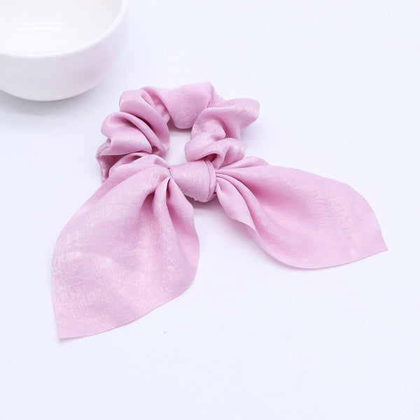 Solid Pink - New Chiffon Bowknot Elastic Hair Bands For Women Girls Pearl Scrunchies Headband Hair Ties Ponytail Holder Hair Accessories