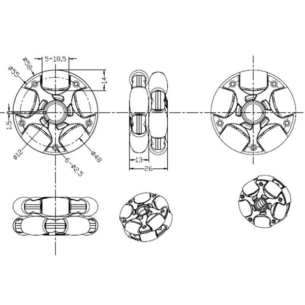 [variant_title] - Plastic Omni Wheel For Arduino Servo Motor Kit DIY, Robot Tank RC Smart Car Toy 58mm, 360° Vehicle Mechanical Part