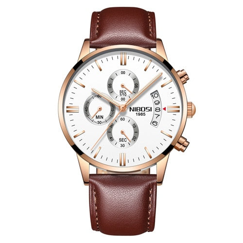 Rose White Leather - NIBOSI Relogio Masculino Men Watches Luxury Famous Top Brand Men's Fashion Casual Dress Watch Military Quartz Wristwatches Saat