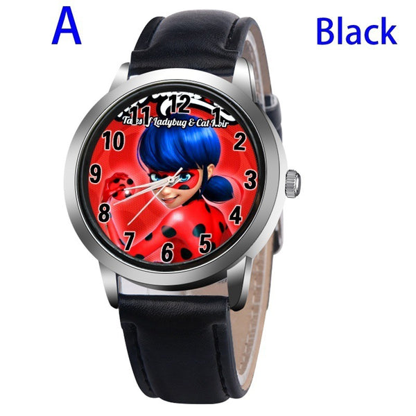 A-BLACK - New arrive Miraculous Ladybug Watches Children Kids gift Watch Casual Quartz Wristwatch fashion leather watch Relogio Relojes