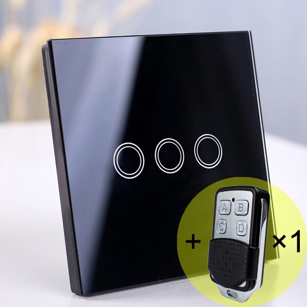 3 gang Black Remote - EU/UK Standard Touch Switch, Wall Light Touch Screen Switch, wireless Remote control Wall touch switch , 2 gang gray AC130~250V
