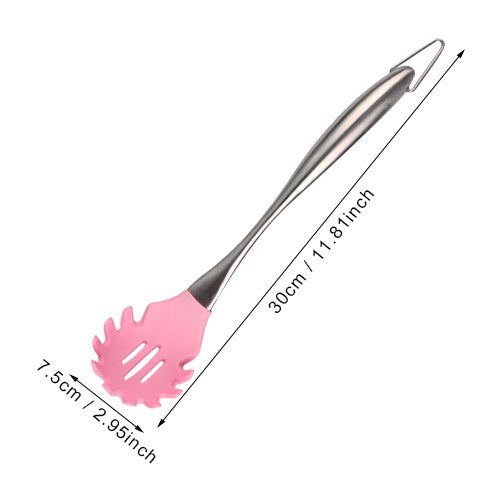 Pink spoon F - Pink Silicone Cooking Tools Stainless Steel Handle Kitchenware Dinnerware Tableware Heat Resistant Kitchen Utensils Accessories