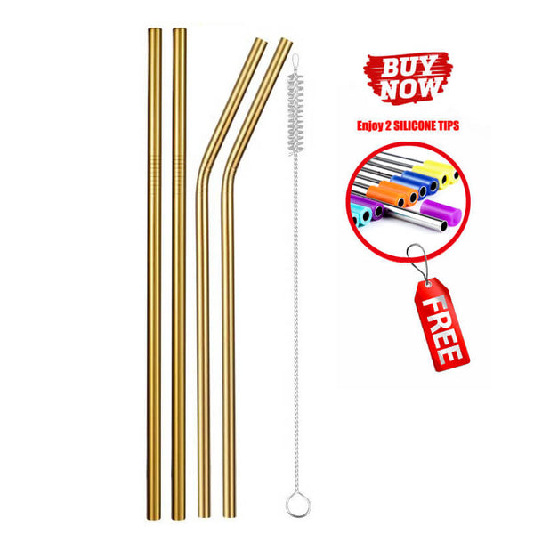 Gold 4pcs - 2/4/8Pcs Colorful Reusable Drinking Straw High Quality 304 Stainless Steel Metal Straw with Cleaner Brush For Mugs 20/30oz