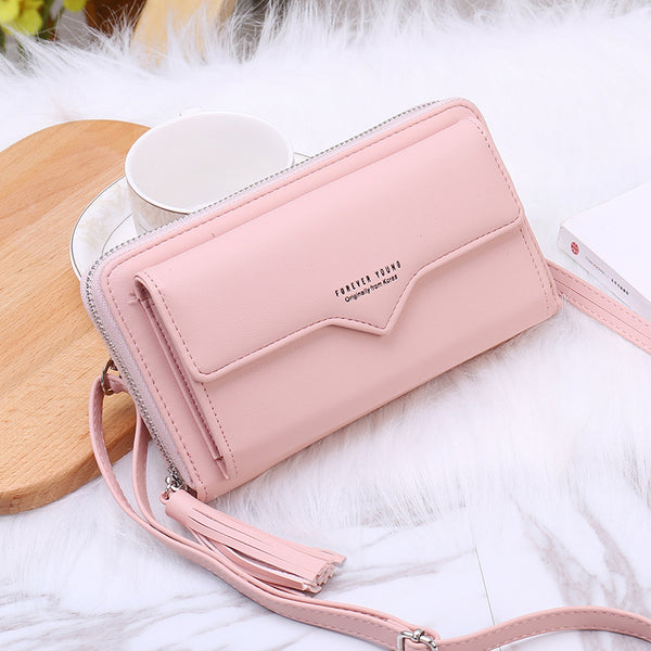 Pink - Phone Bag Women Wallets Leather Shoulder Bag Long Culutch Fashion Large Capacity Card Holder Female Zipper Wallet Slim Purse
