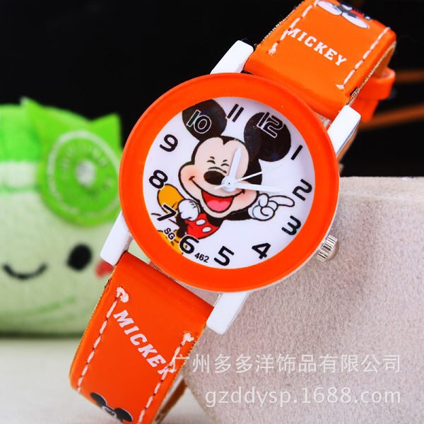 Orange - New 2016 fashion cool mickey cartoon watch for children girls Leather digital watches for kids boys Christmas gift wristwatch