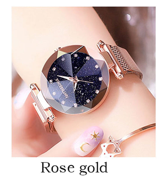 XK-Rose gold - luxury ladies watch magnet mesh with starry luminous fashion diamond female quartz watch relogio feminino zegarek damski