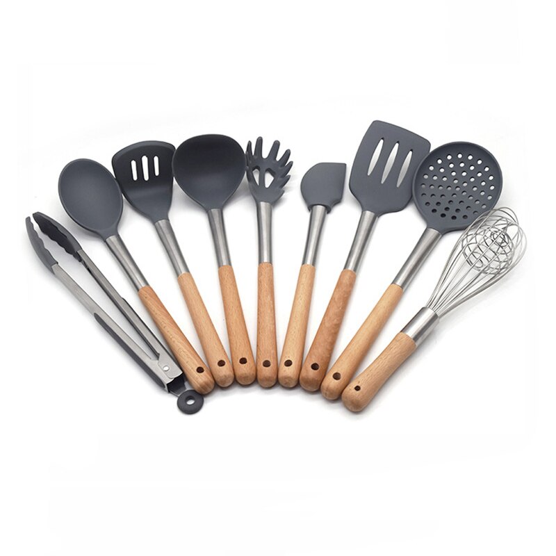 Default Title - Silicone Cooking Utensils, kitchen utensils 9 pieces set with wood handles, heat resistant and nonstick